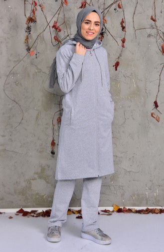 Zippered Hooded Tracksuit Suit 18138-03 Gray 18138-03