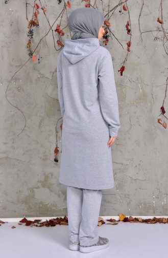 Zippered Hooded Tracksuit Suit 18138-03 Gray 18138-03
