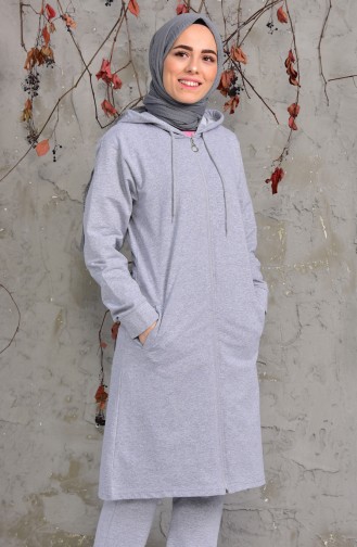 Zippered Hooded Tracksuit Suit 18138-03 Gray 18138-03