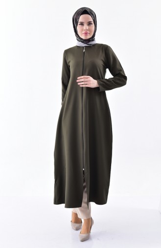 Abaya Fermeture a Glissiere 0546-06 Vert Khaki 0546-06