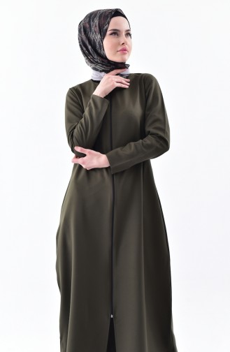 Abaya Fermeture a Glissiere 0546-06 Vert Khaki 0546-06