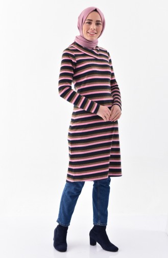 Knitwear Striped Sweater 0115-01 Navy Blue Pink 0115-01