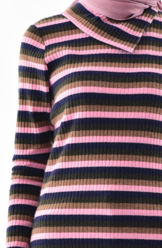 Trikot Gestreifter Pullover 0115-01 Dunkelblau Pink 0115-01