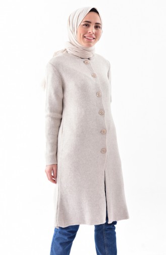 Düğmeli Triko Hırka 3916-06 Krem