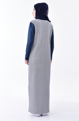 Striped Dress 1098-01 Ecru Navy Blue 1098-01