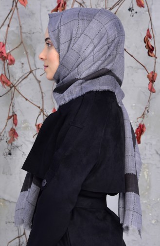 Square Patterned Cotton Shawl 2149-01 Gray 2149-01