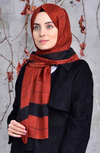 Square Patterned Cotton Shawl 2149-14 Tile Red 2149-14