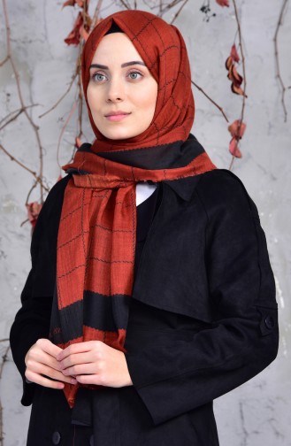 Square Patterned Cotton Shawl 2149-14 Tile Red 2149-14
