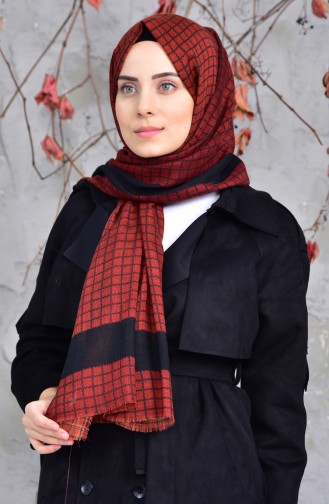 Square Patterned Cotton Shawl 2150-02 Tile Red 2150-02