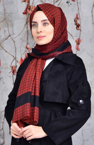 Square Patterned Cotton Shawl 2150-02 Tile Red 2150-02