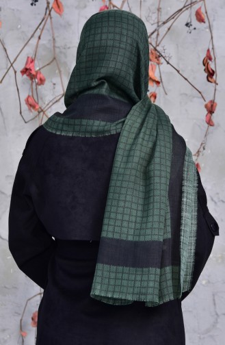 Square Patterned Cotton Shawl 2150-08 Green 2150-08