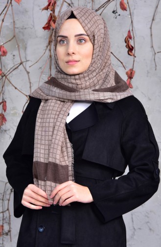 Square Patterned Cotton Shawl 2150-14 Baige 2150-14