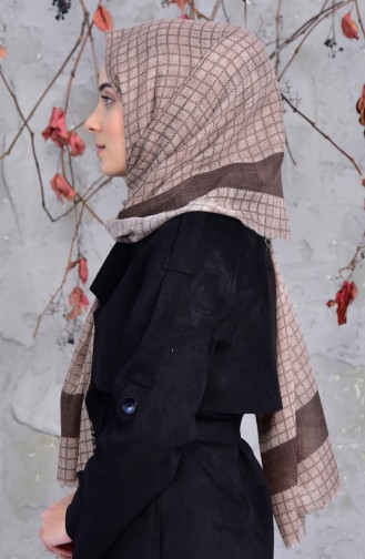 Square Patterned Cotton Shawl 2150-14 Baige 2150-14