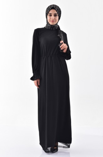 Beli Büzgülü Elbise 1144-01 Siyah