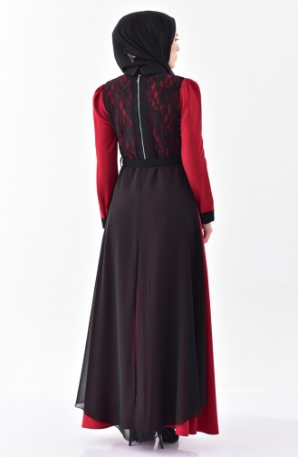 Lacy Belt Dress 0197-06 Bordeaux Black 0197-06