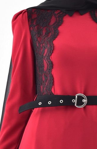 Lacy Belt Dress 0197-06 Bordeaux Black 0197-06