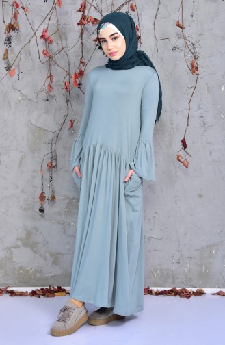 Pleated Combed Cotton Dress 9008-01 Almond Green 9008-01