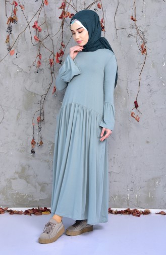 Pleated Combed Cotton Dress 9008-01 Almond Green 9008-01