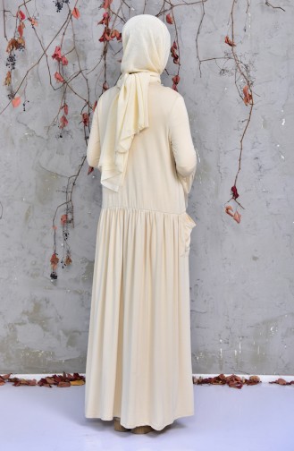 Pleated Combed Cotton Dress 9008-02 Beige 9008-02