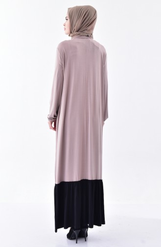 Doğal Kumaş Büzgülü Elbise 1023-01 Vizon