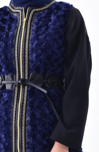 RITA Leather Garnished Plush Vest 70104-01 Navy Blue 70104-01