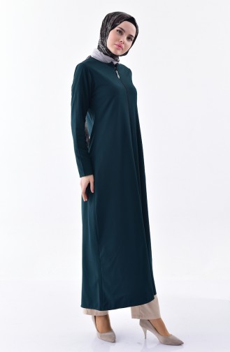 Abaya Fermeture a Glissiere 0546-03 Vert emeraude 0546-03