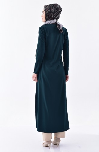 Abaya Fermeture a Glissiere 0546-03 Vert emeraude 0546-03