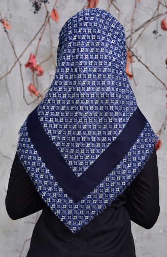 Patterned Cotton Scarf 2153-02 Navy Blue - Blue 2153-02