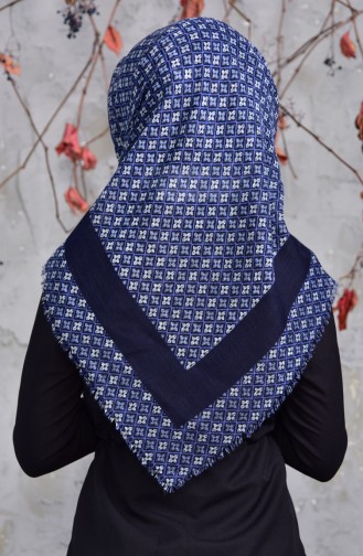 Patterned Cotton Scarf 2153-02 Navy Blue - Blue 2153-02