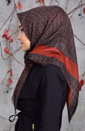 Desenli Flamlı Cotton Eşarp 2153-08 Taba Siyah