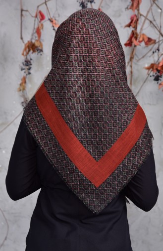 Desenli Flamlı Cotton Eşarp 2153-08 Taba Siyah