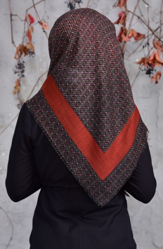 Desenli Flamlı Cotton Eşarp 2153-08 Taba Siyah
