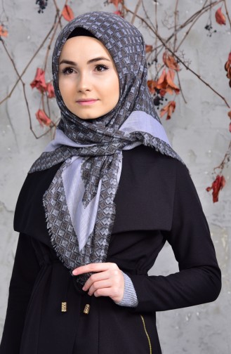 Desenli Flamlı Cotton Eşarp 2153-10 Gri Koyu Gri 2153-10