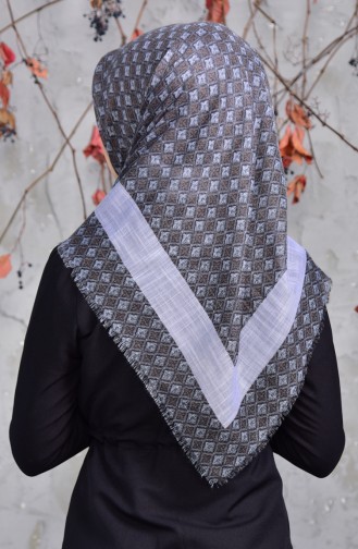 Desenli Flamlı Cotton Eşarp 2153-10 Gri Koyu Gri 2153-10