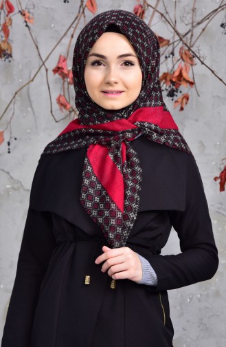 Echarpe Cotton a Motifs 2153-12 Fushia Noir 2153-12