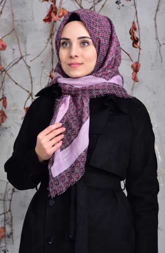 Desenli Flamlı Cotton Eşarp 2153-17 Toz Pembe