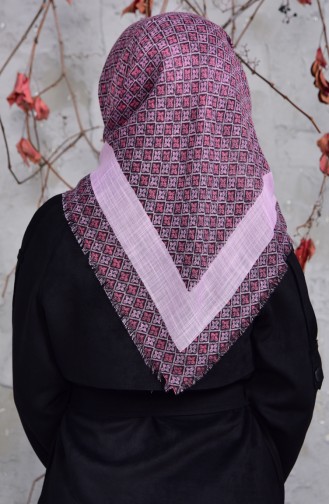 Desenli Flamlı Cotton Eşarp 2153-17 Toz Pembe