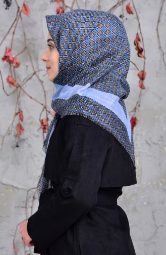 Desenli Flamlı Cotton Eşarp 2153-19 Mavi