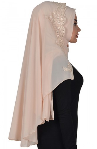 Praktischer Chiffon Schal Schleier mit Spitzenzubehör Beige PS0024-5 0024-5