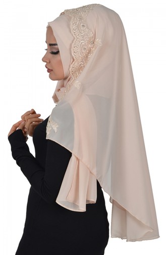 Praktischer Chiffon Schal Schleier mit Spitzenzubehör Beige PS0024-5 0024-5