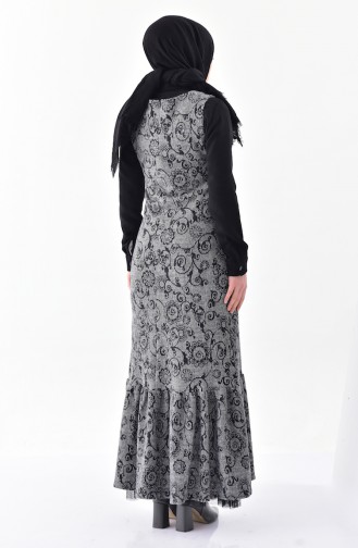 Dilber Patterned Winter Gilet Dress 7144-01 Gray 7144-01