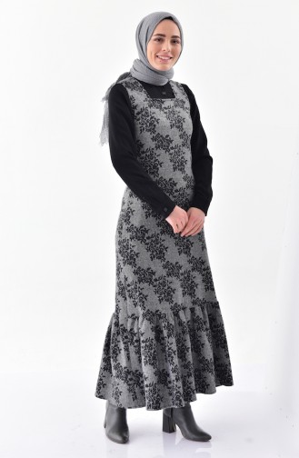 Desenli Kışlık Jile Elbise 7145-01 Gri