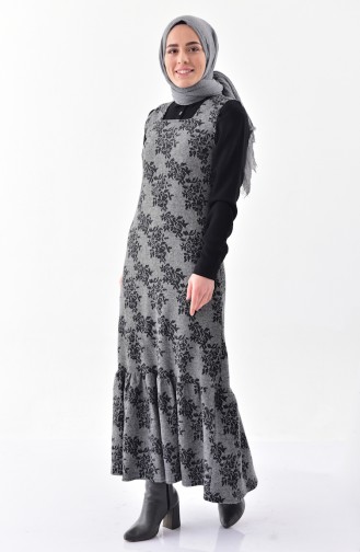 Desenli Kışlık Jile Elbise 7145-01 Gri