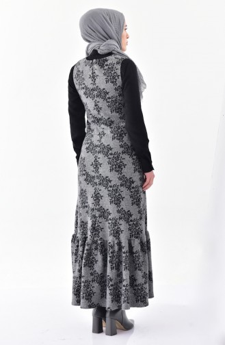 Patterned Winter Gilet Dress 7145-01 Gray 7145-01