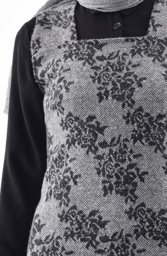 Desenli Kışlık Jile Elbise 7145-01 Gri