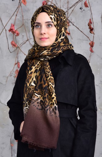 Leopard Printed Embossed Cotton Shawl 2126-01 Brown 2126-01