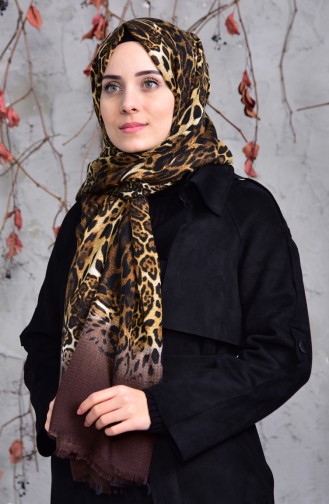 Leopard Printed Embossed Cotton Shawl 2126-01 Brown 2126-01