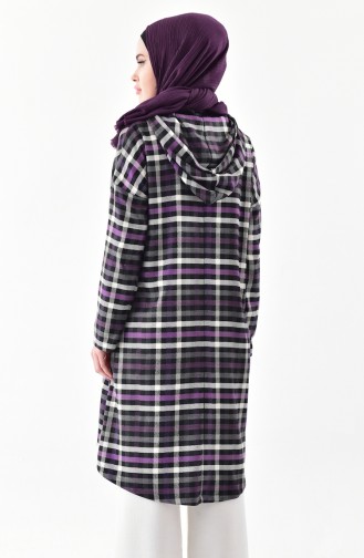 TUBANUR Plaid Patterned Hooded Cape 3062-02 Purple Black 3062-02