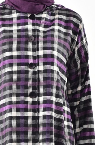 TUBANUR Plaid Patterned Hooded Cape 3062-02 Purple Black 3062-02