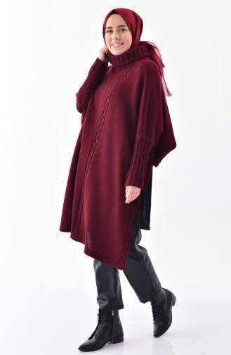 Poncho a Motifs Tricot 4109-02 Bordeaux 4109-02